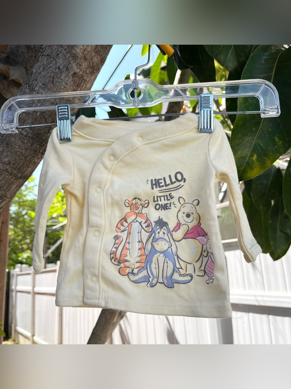 Disney Baby Winnie the Pooh Graphic Side-Snap New Born Shirt in Yellow.